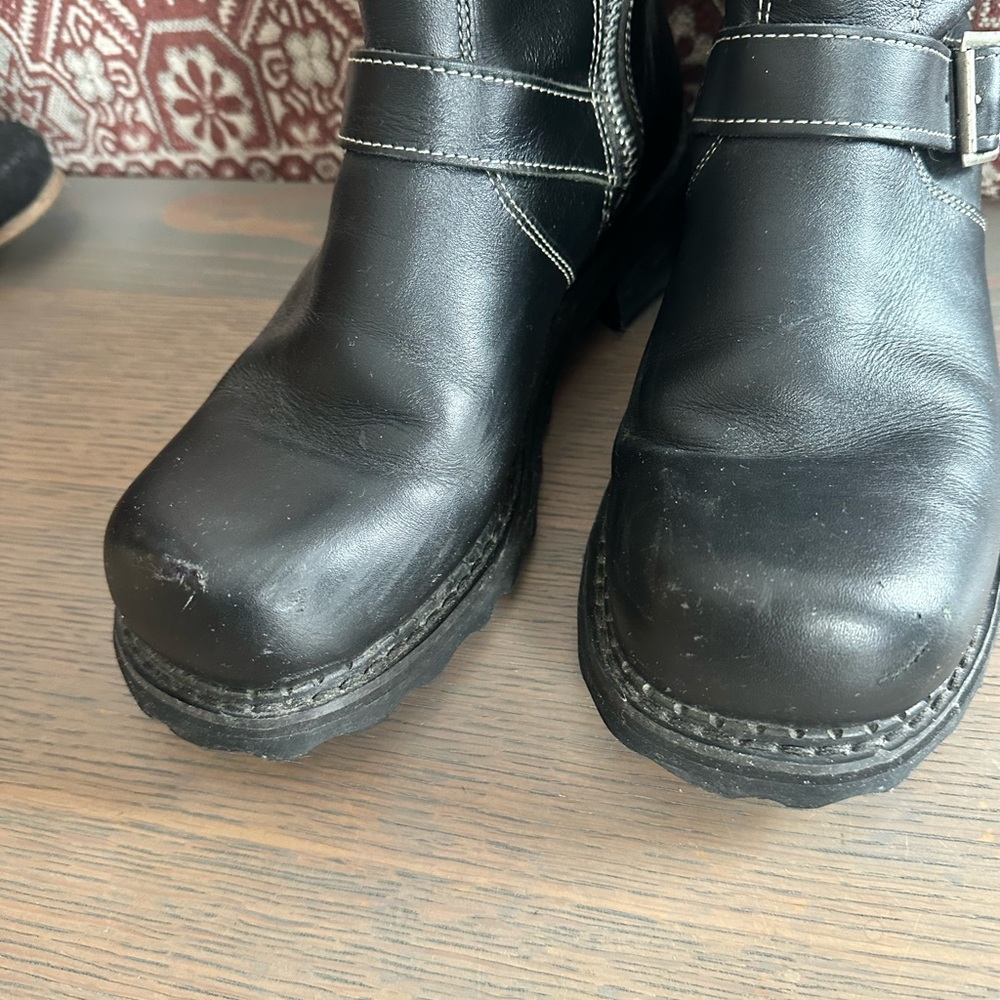 John Fluevog Black Leather Moto Boots with Buckles - Picture 9 of 9